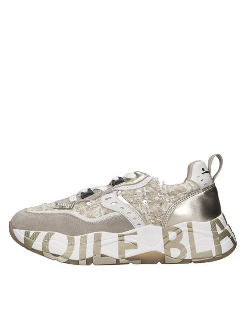 Sneakers in camoscio e tessuto con paillettes VOILE BLANCHE | CLUB105BEIGE-PLATINO